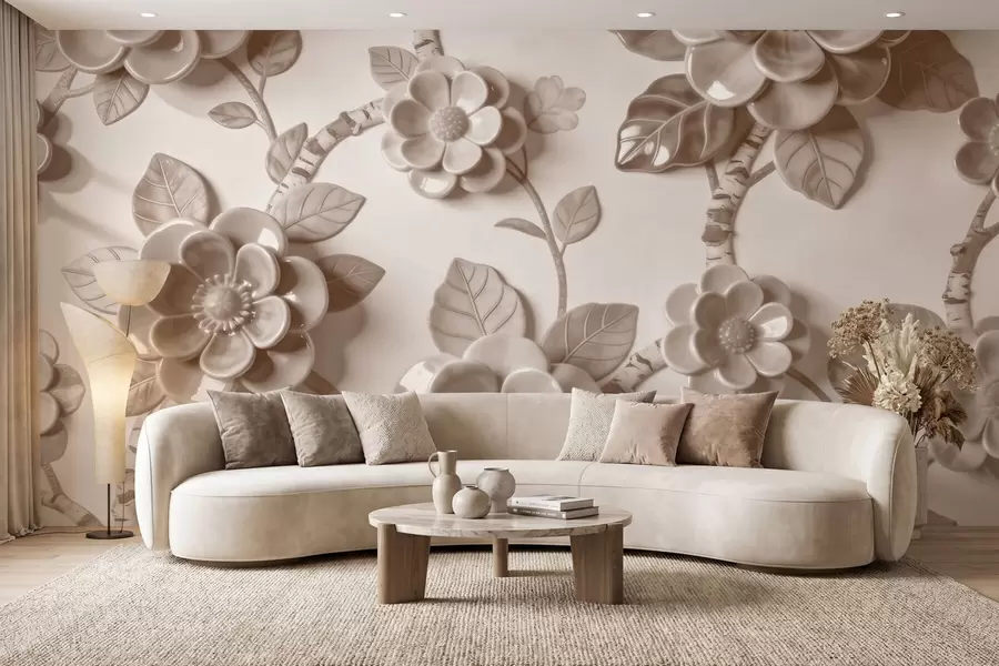 fototapeter Elegant beige buket med formgivne tredimensionelle blomster w09887v1