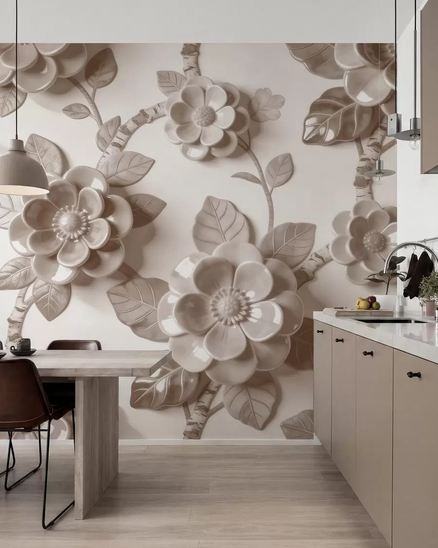 fototapeter Elegant beige buket med formgivne tredimensionelle blomster w09887v1
