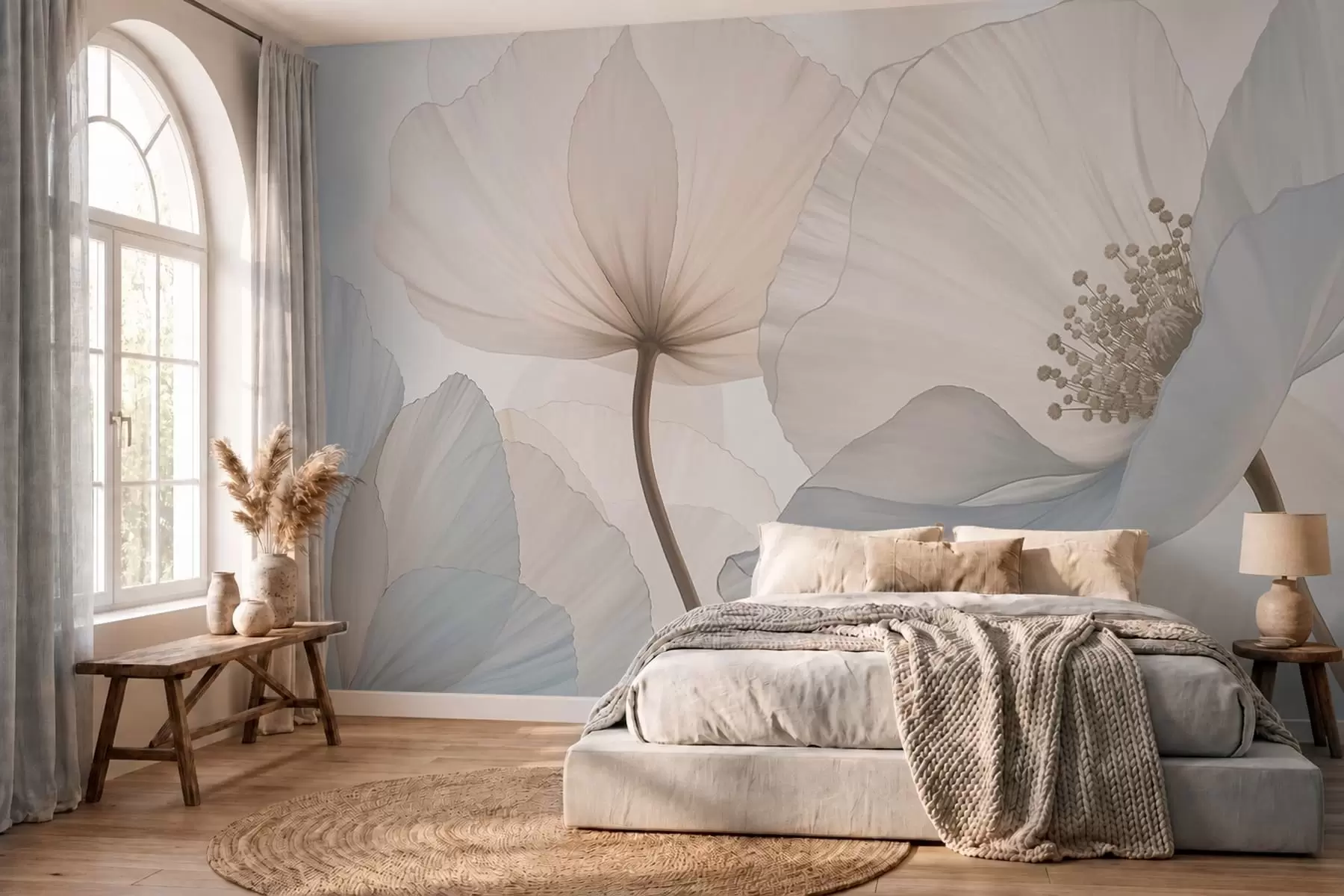 Murale De grandes fleurs aux teintes pastel délicates w05692