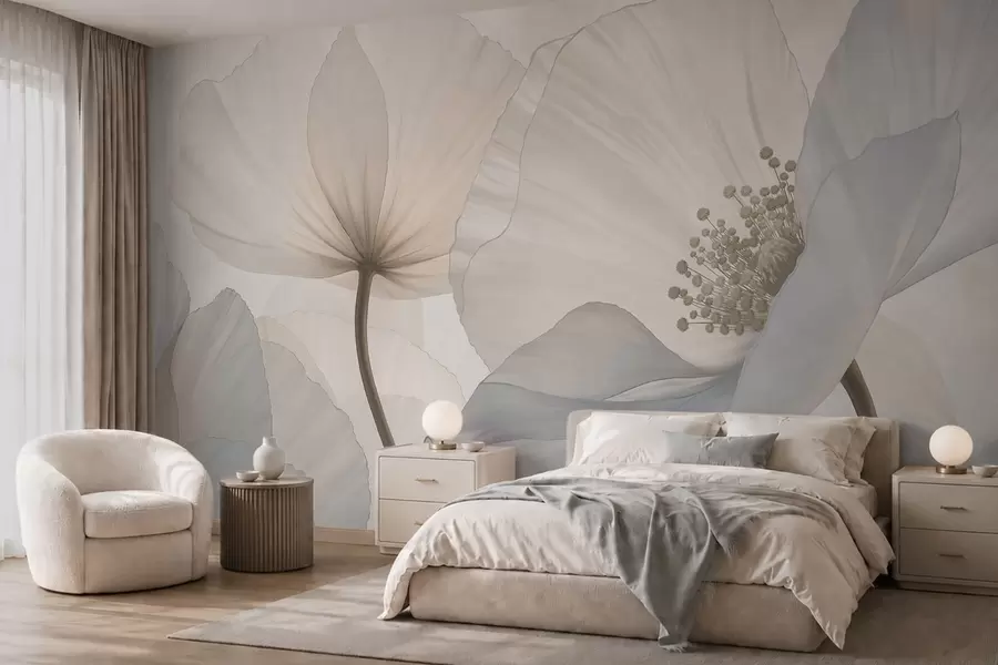 fototapeter Bløde, store blomster i lyse pastelfarver w05692