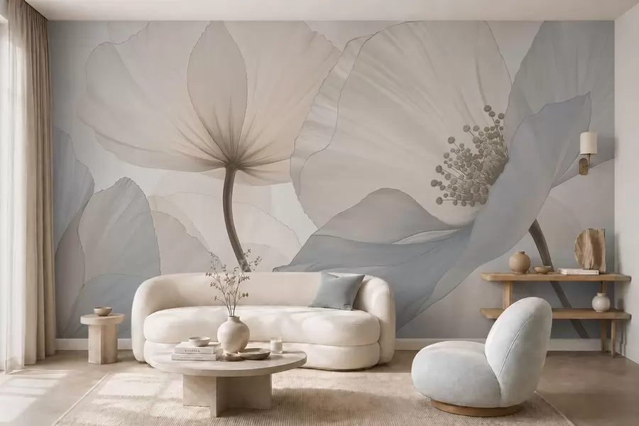fototapeter Bløde, store blomster i lyse pastelfarver w05692