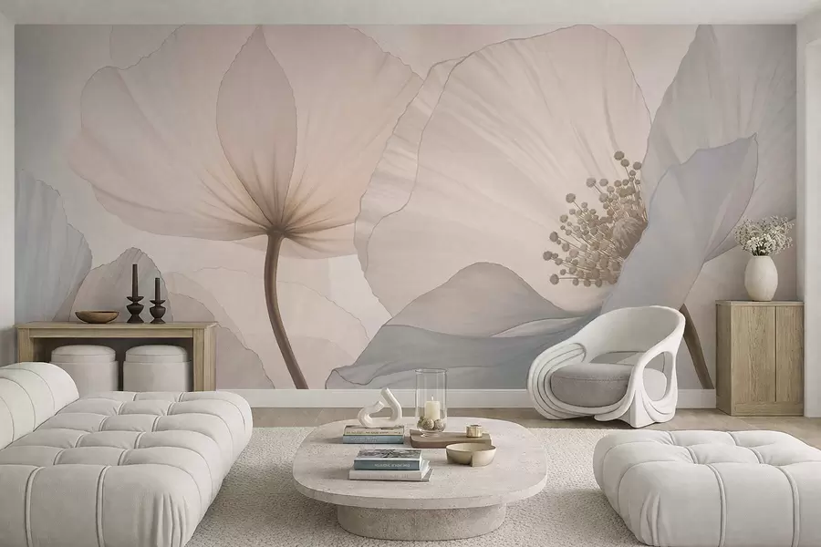 fototapeter Bløde, store blomster i lyse pastelfarver w05692