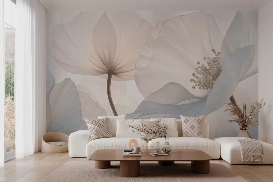 fototapeter Bløde, store blomster i lyse pastelfarver w05692