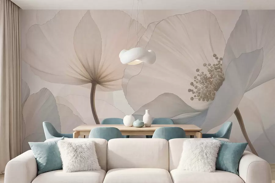 fototapeter Bløde, store blomster i lyse pastelfarver w05692