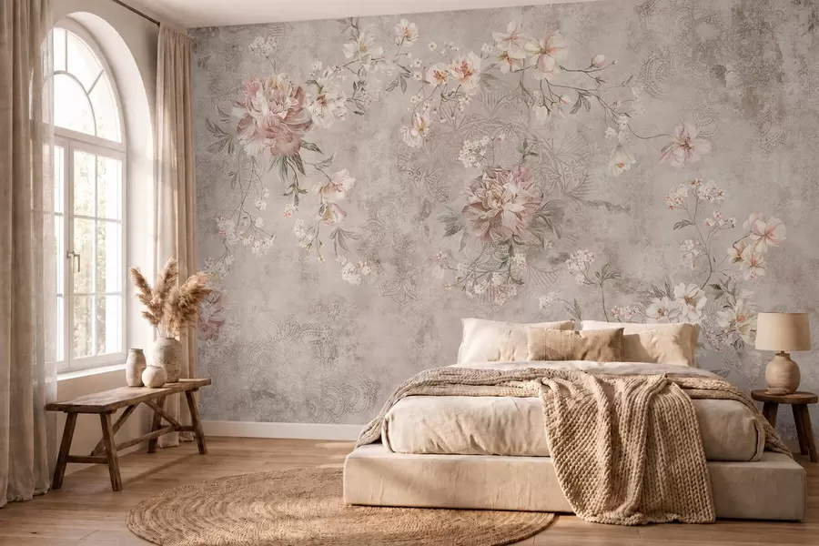 Murale Motif floral sur un fond clair texturé w05698
