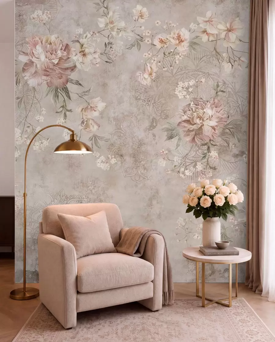 Murale Motif floral sur un fond clair texturé w05698
