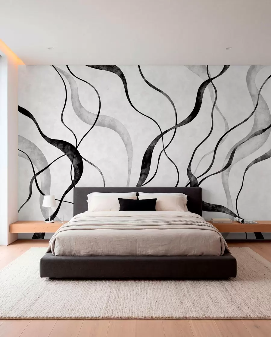 Murale Lignes fluides et abstraites dans des tons monochromes w05699