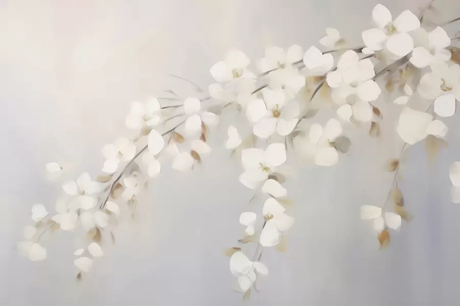 fototapeter Abstrakt gren med blomster – efterligning af et maleri w05665