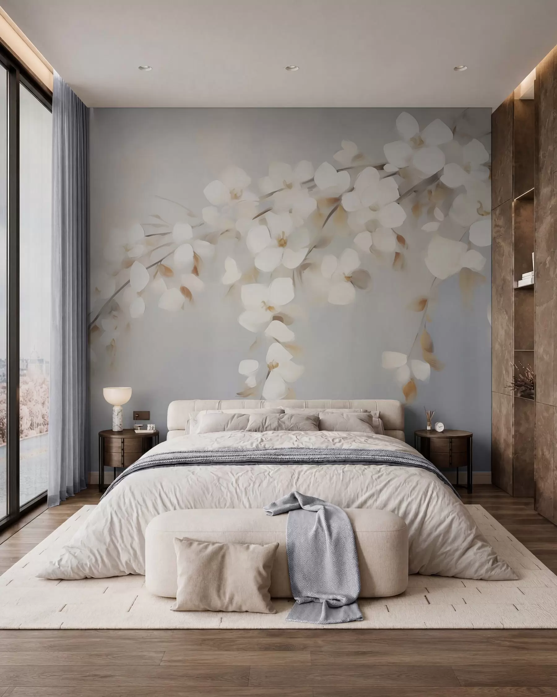 Murale Branche abstraite avec des fleurs, imitation d'un tableau w05665