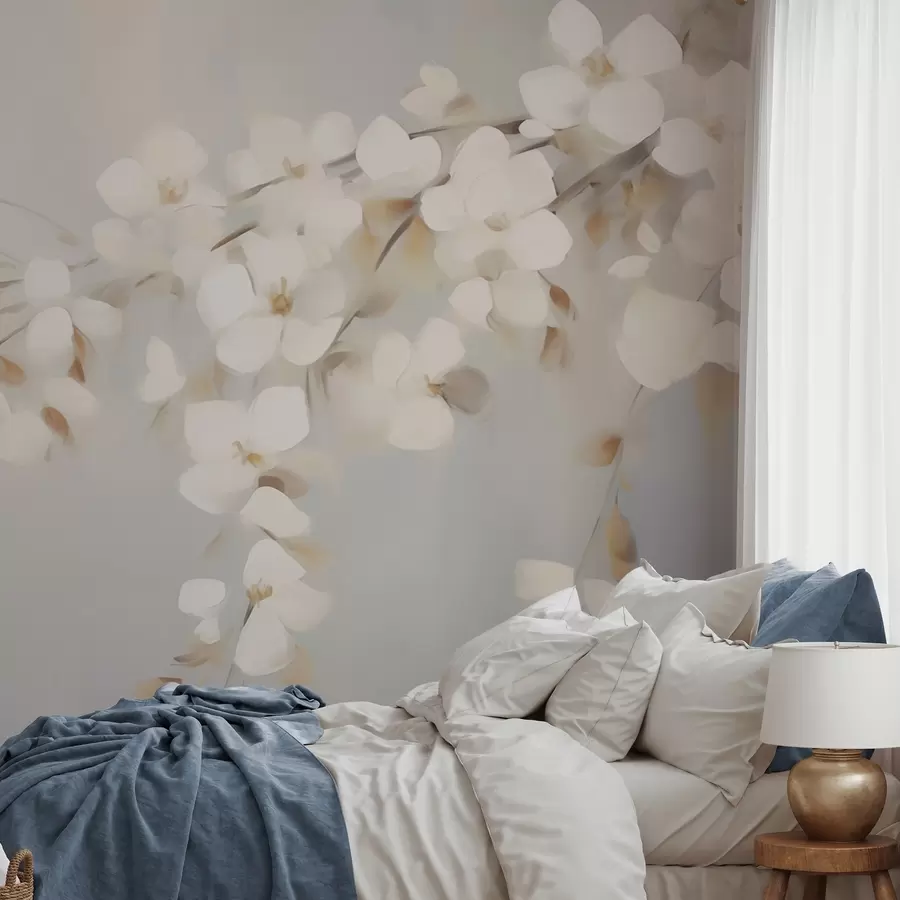 fototapeter Abstrakt gren med blomster – efterligning af et maleri w05665