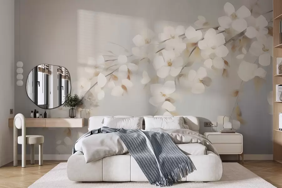 fototapeter Abstrakt gren med blomster – efterligning af et maleri w05665