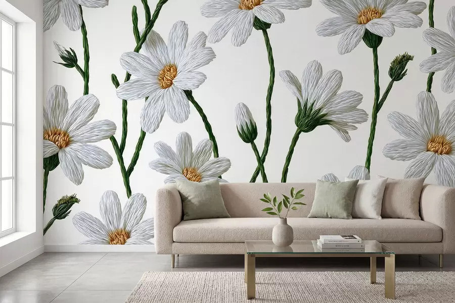 Murale Marguerites sauvages blanches w09915