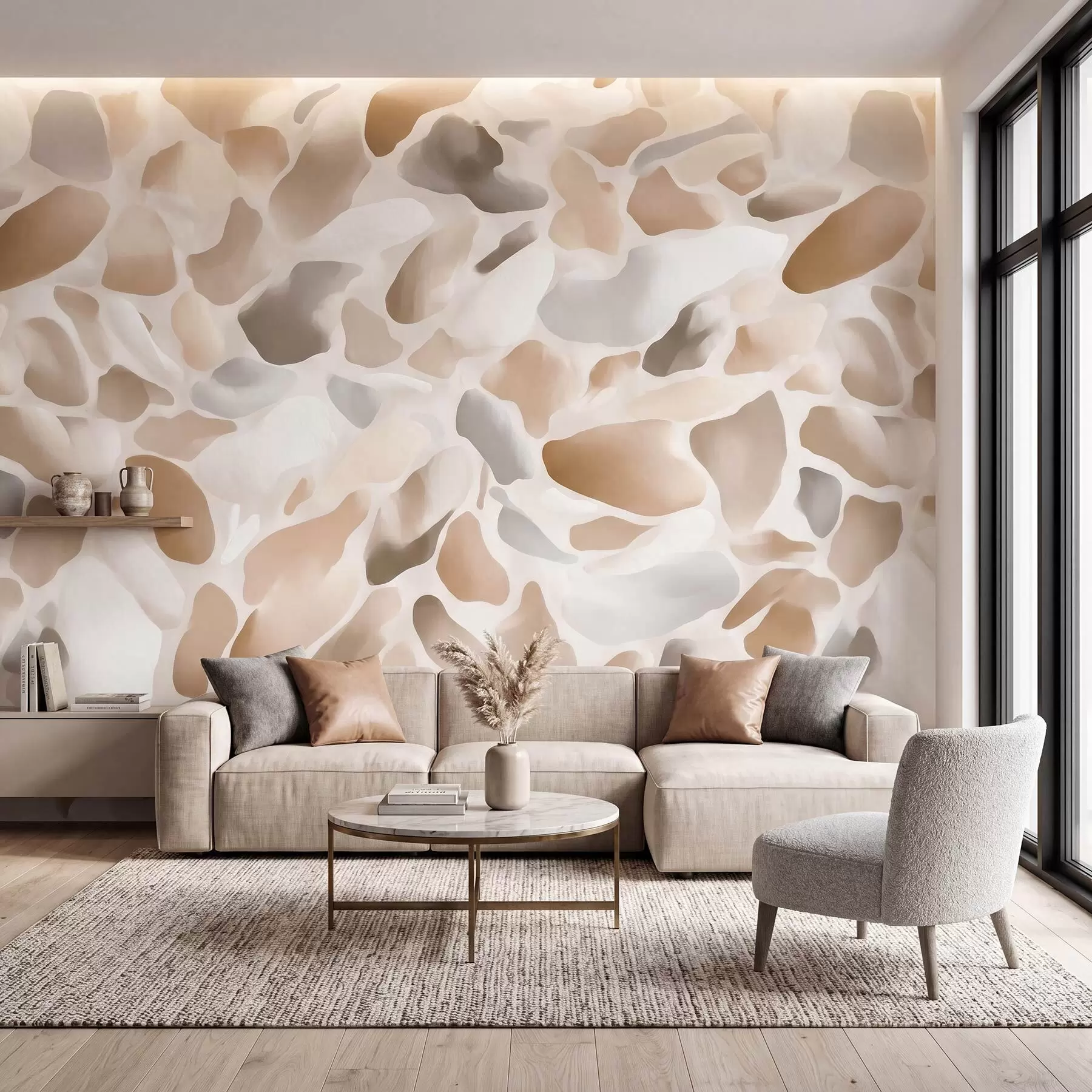 Murale Texture abstraite de terrazzo naturel dans des tons clairs w09933
