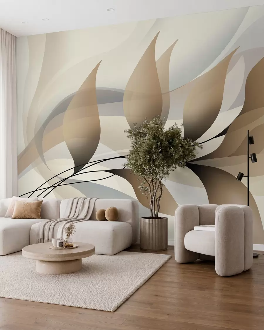 fototapeter en elegant gren med beige blade  w05660