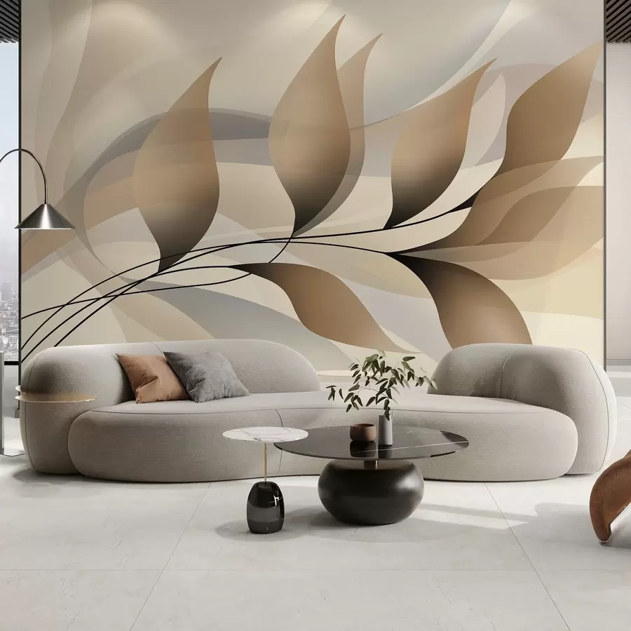fototapeter en elegant gren med beige blade  w05660