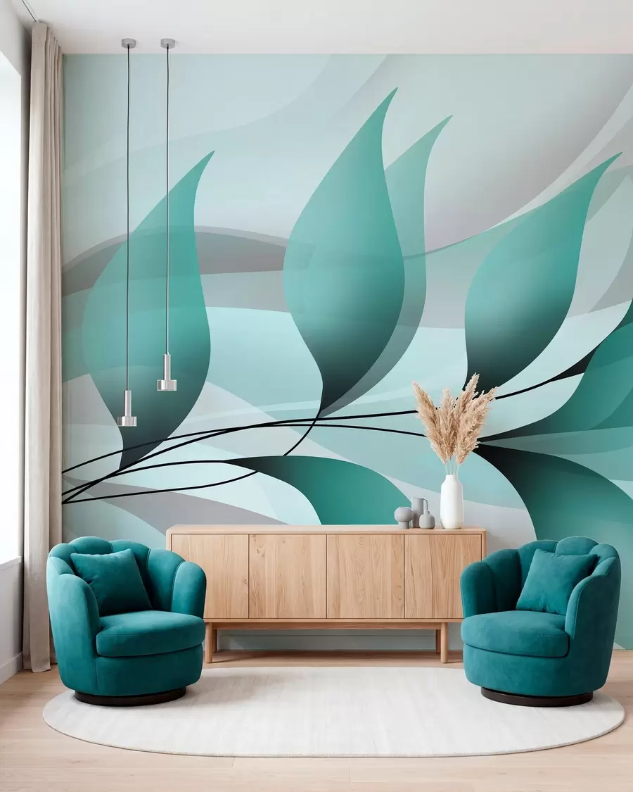 Murale une branche élégante aux feuilles turquoise w05660v1