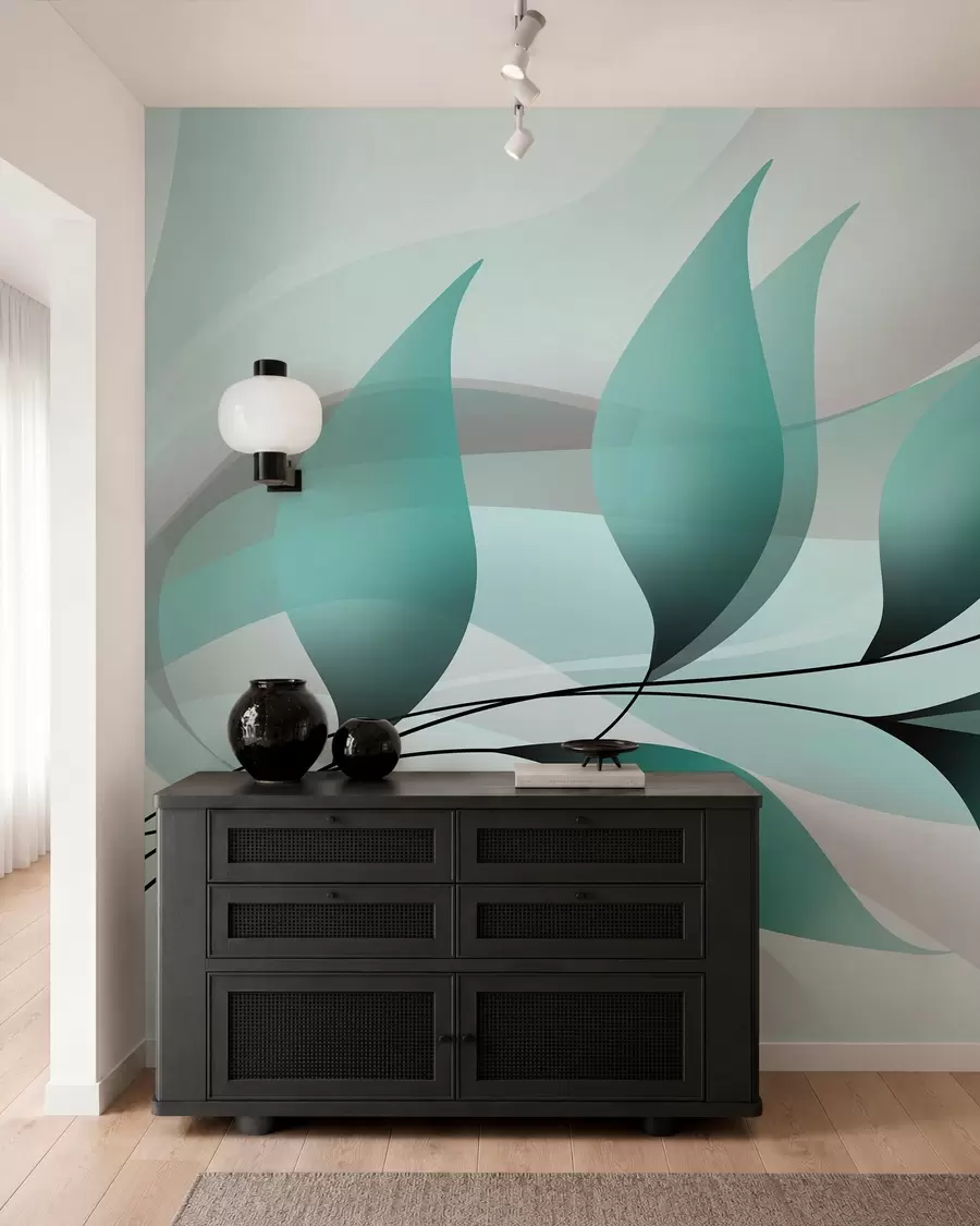 Murale une branche élégante aux feuilles turquoise w05660v1