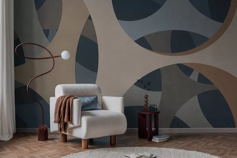 fototapeter moderne, teksturbaseret abstraktion i nuancer af blå og beige w05751