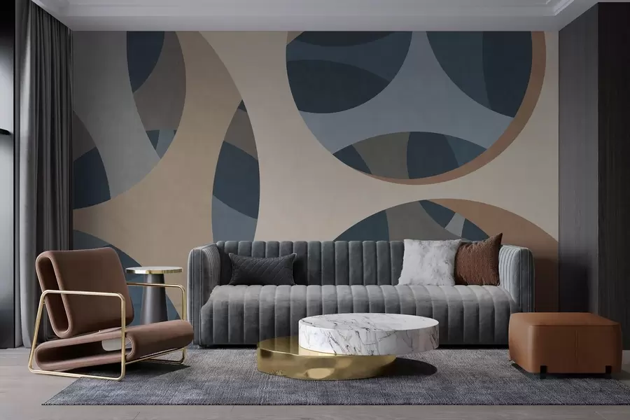 Murale abstraction texturale contemporaine dans des tons de bleu et de beige w05751