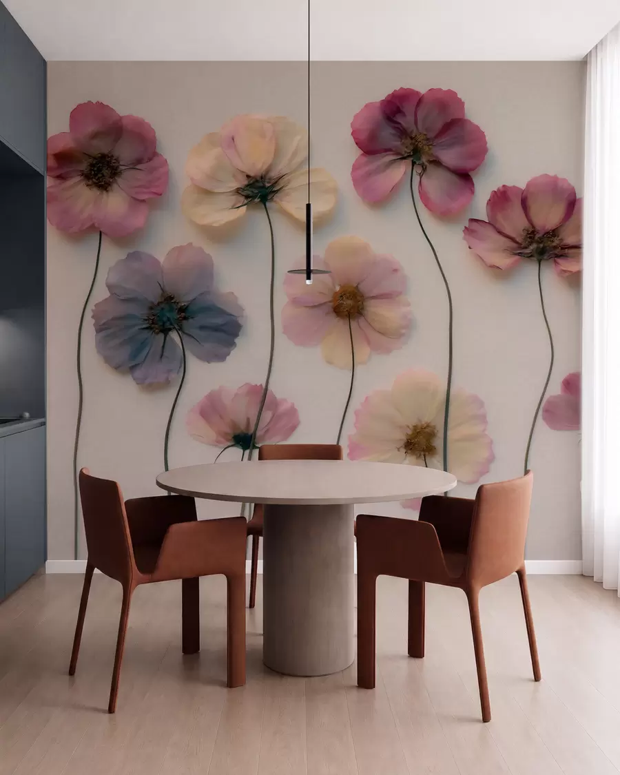 fototapeter Herbariumkomposition med effekt af pressede blomster og 3D-tekstur w09911