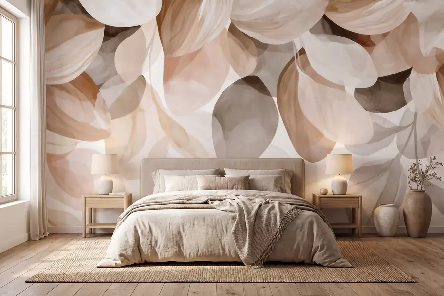 Murale Feuilles suspendues de couleur beige, style aquarelle w09923