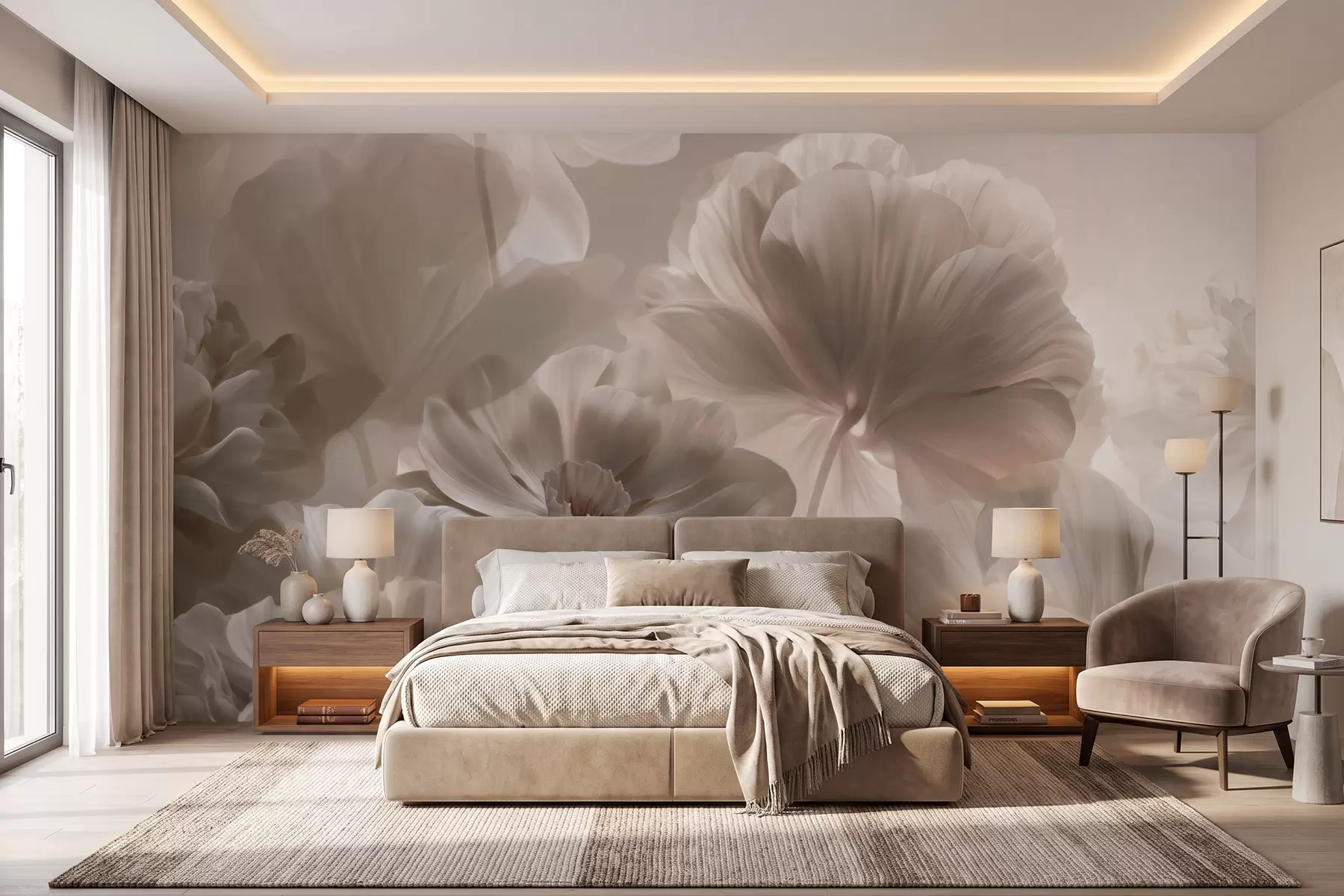 fototapeter Abstrakte, cremefarvede magnoliablomsterblade w09937