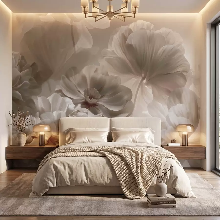 Murale Pétales de magnolia abstraits de couleur crème w09937