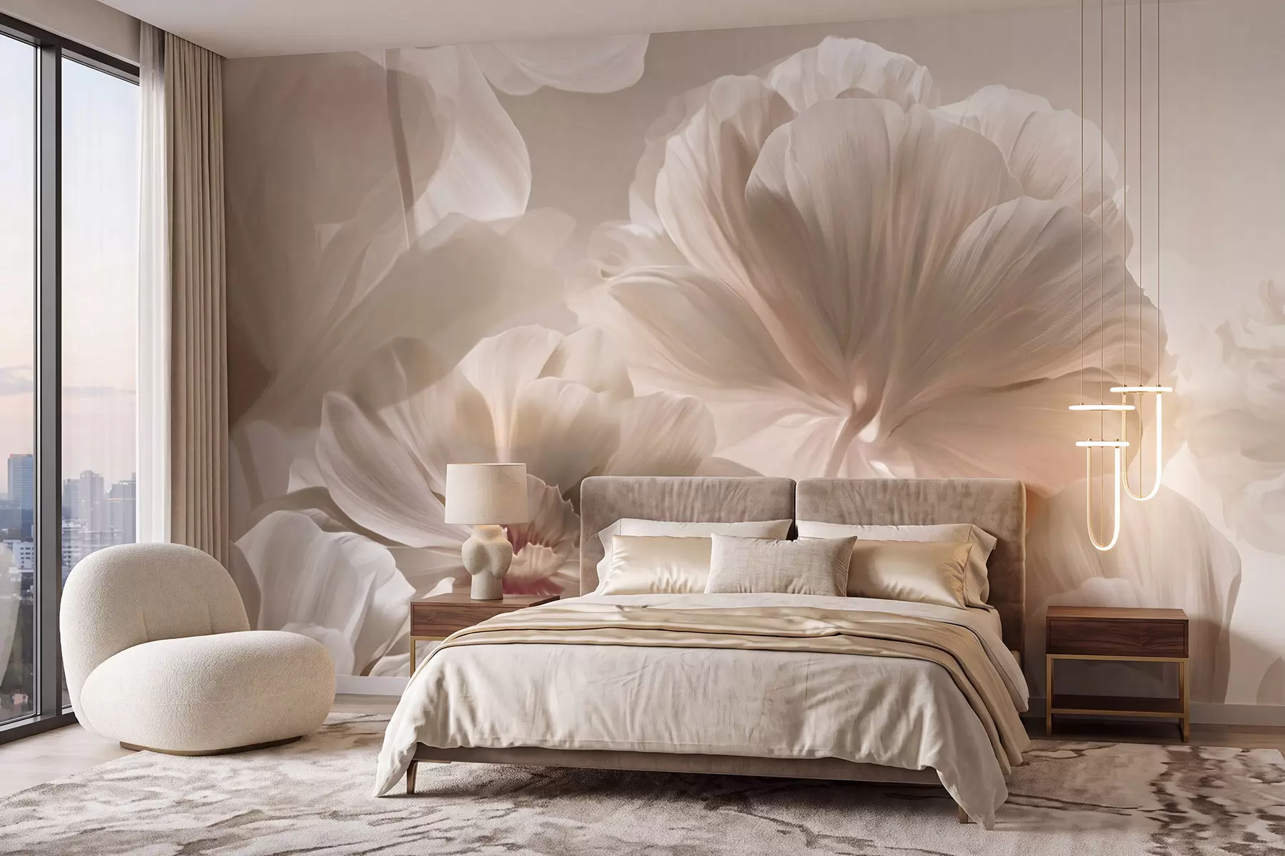 Murale Pétales de magnolia abstraits de couleur crème w09937