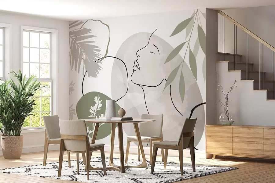 Murale Abstraction avec de la végétation et la silhouette d'un visage w05776v1