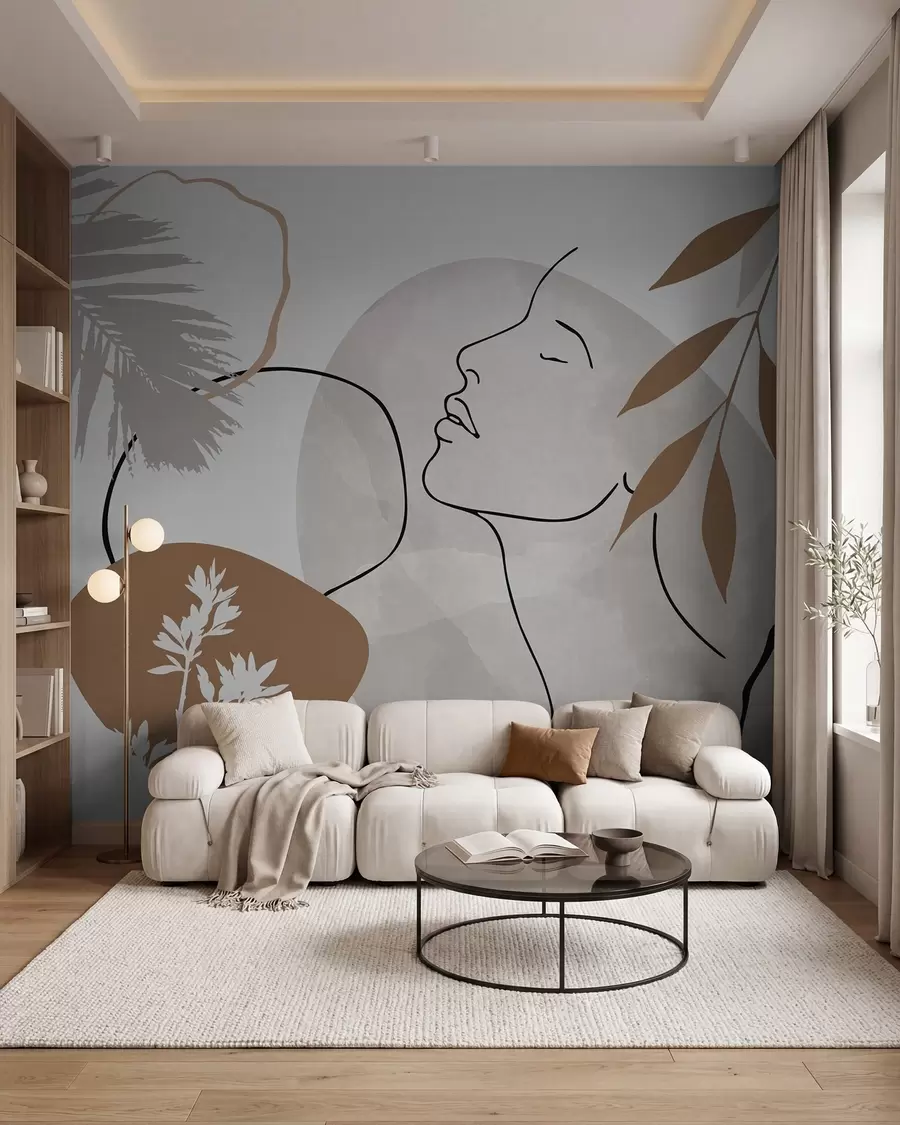 Murale Abstraction avec de la végétation et la silhouette d'un visage w05776