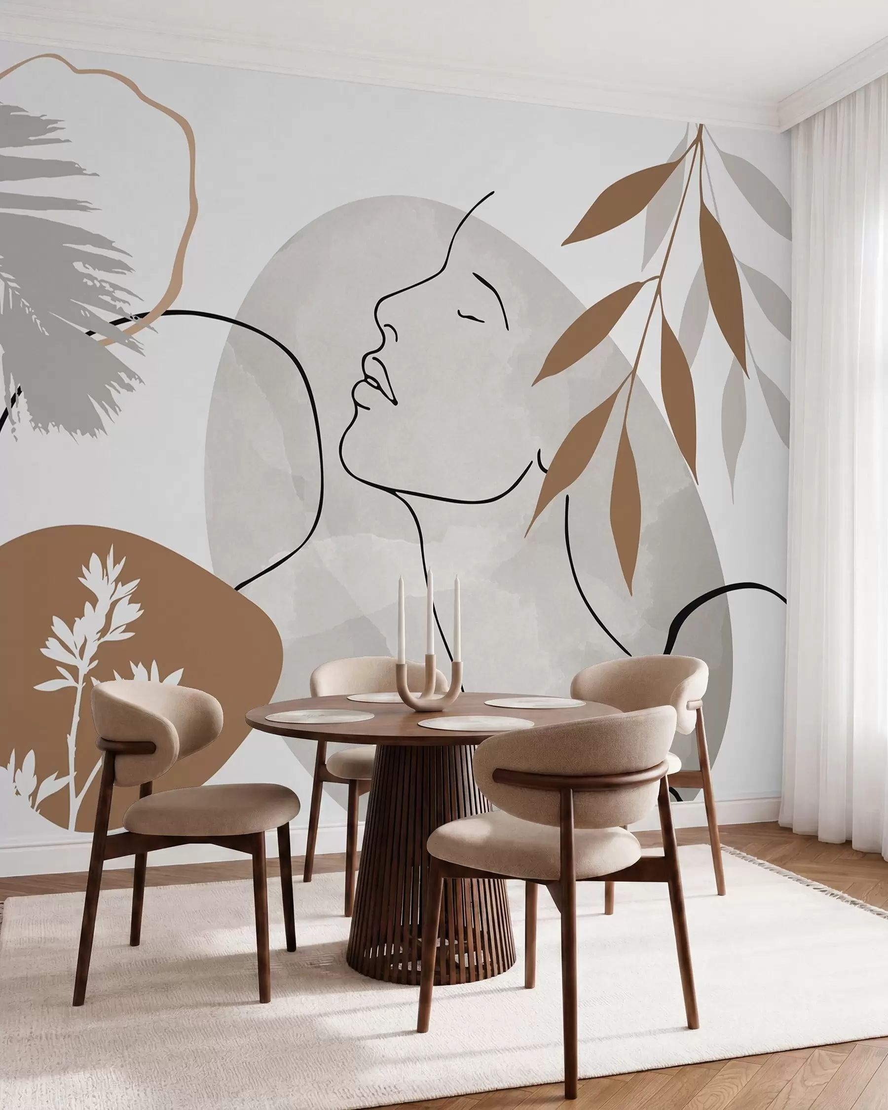Fototapete Abstraktion mit Vegetation und der Silhouette eines Gesichts w05776