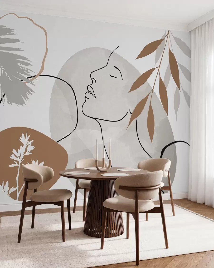 Fototapete Abstraktion mit Vegetation und der Silhouette eines Gesichts w05776