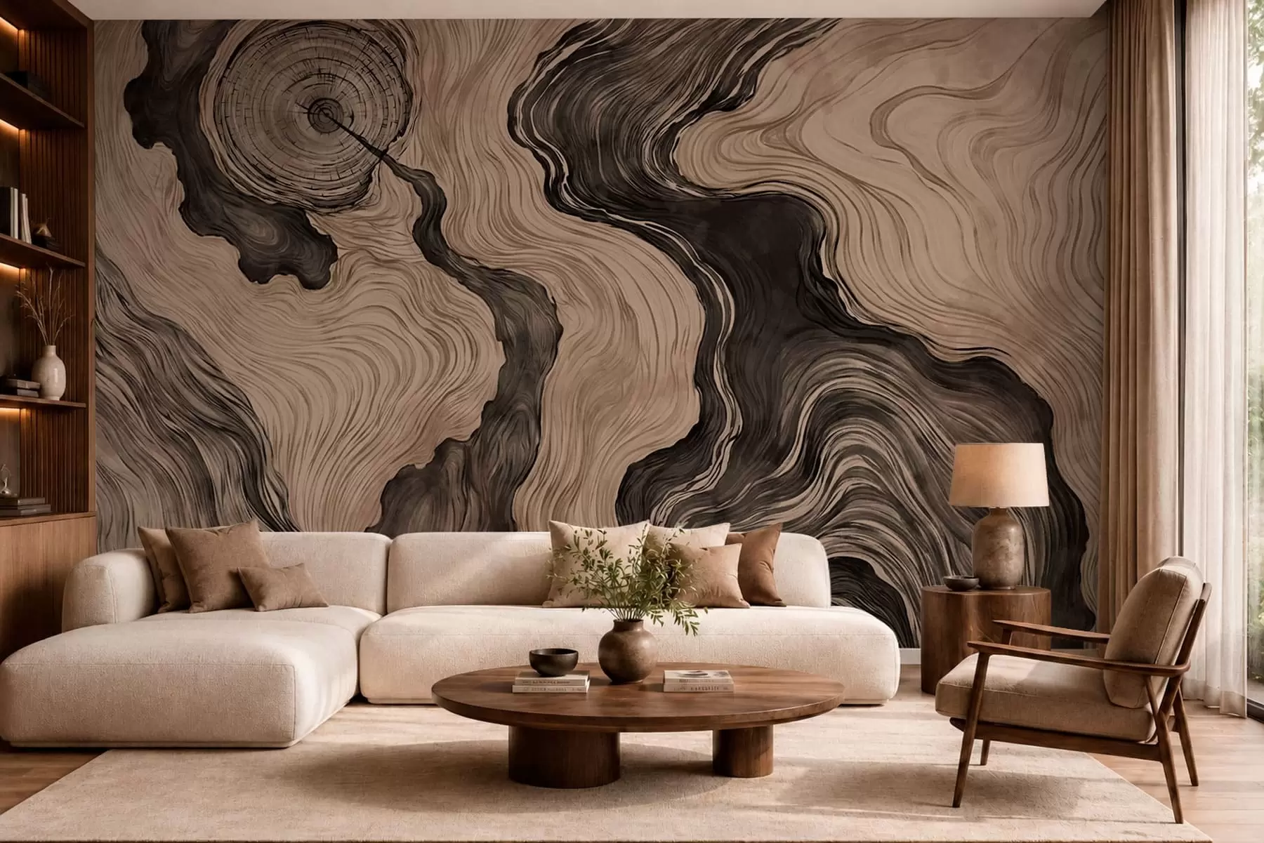 Murale Un motif abstrait présentant un dessin linéaire imitant le grain du bois w05729
