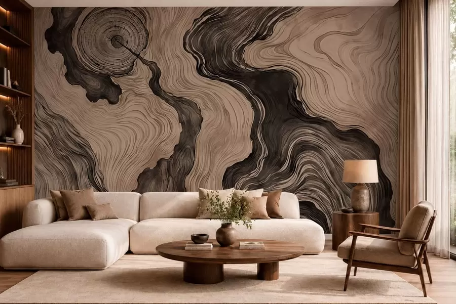 Murale Un motif abstrait présentant un dessin linéaire imitant le grain du bois w05729