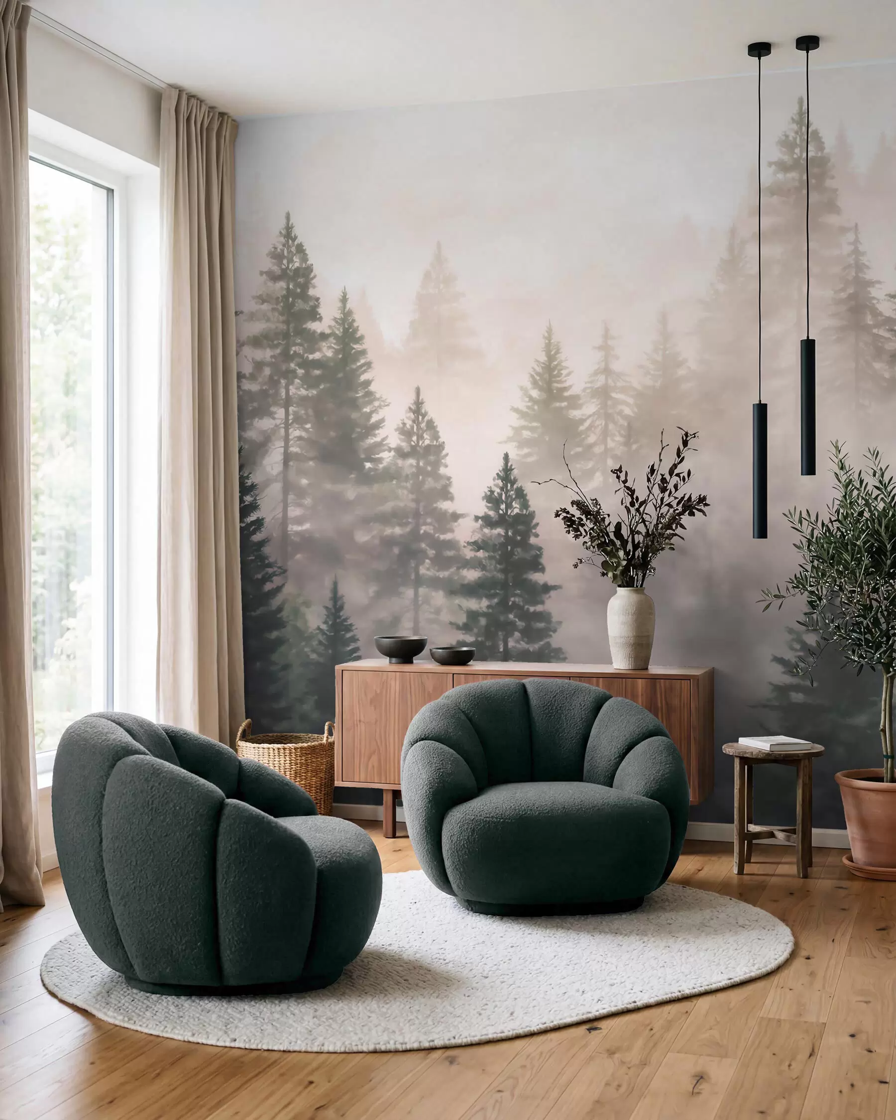 Murale Voile de brume en forêt w09929