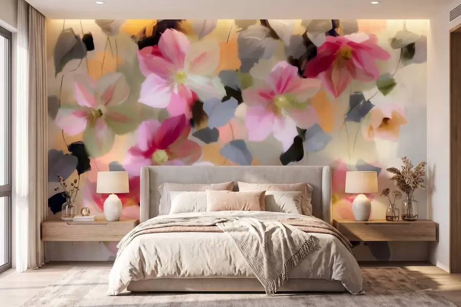 Fototapete Eine helle und luftige Komposition mit herabhängenden Blumen im Aquarellstil w09931