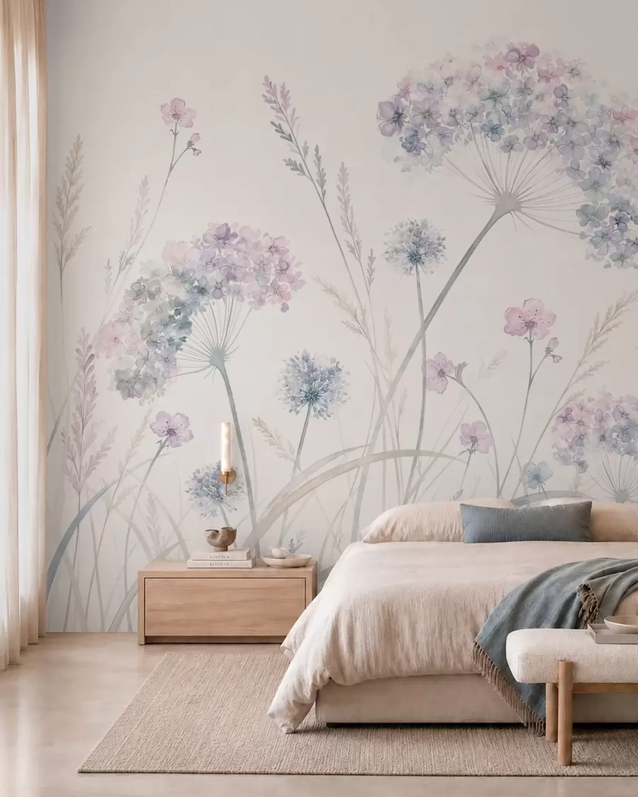 Murale Fleurs des prés en bleu w05731