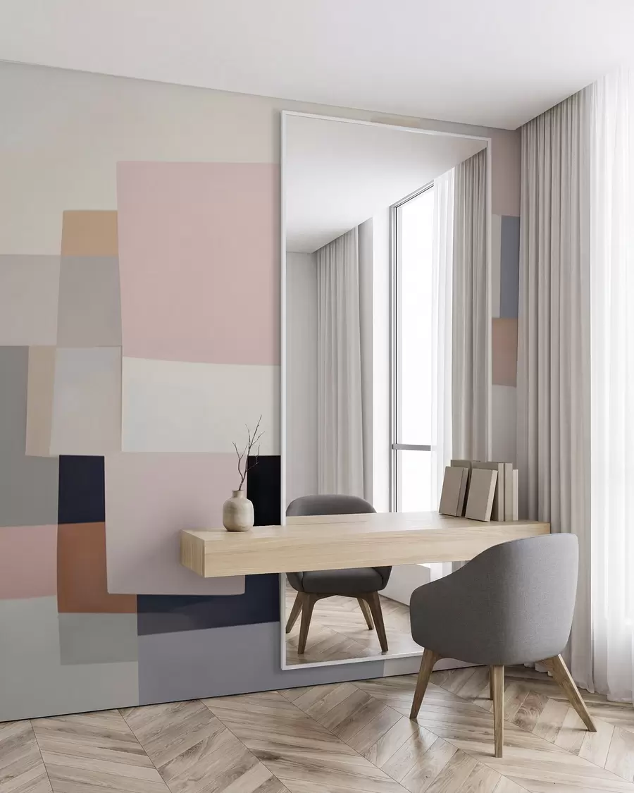 Murale Abstraction géométrique avec effet de flou simulé et texture w05785
