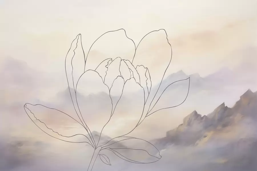 fototapeter Bjerglandskab med en blomstersilhuet w05788