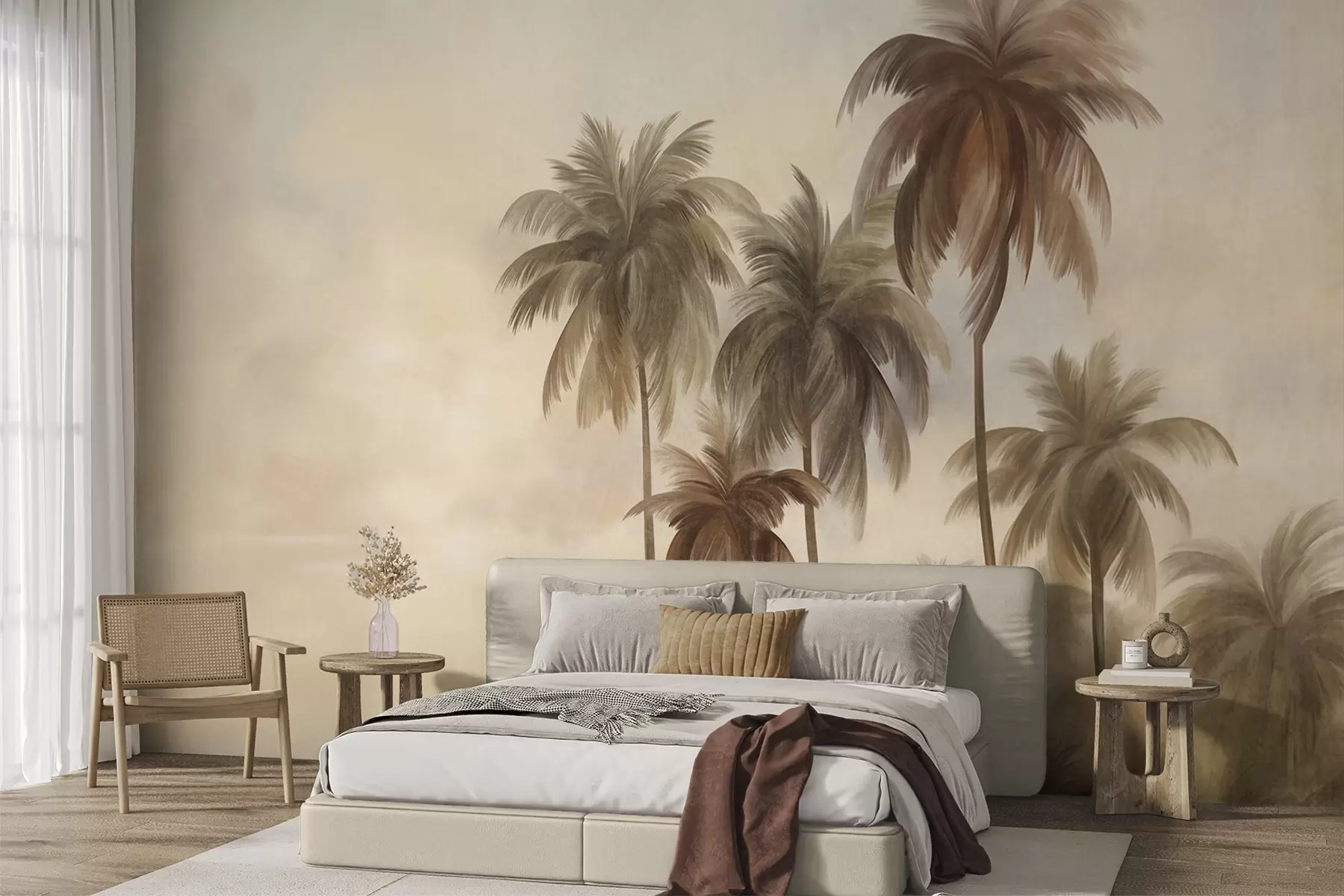Murale Palmiers, paysage tropical, art texturé w09938