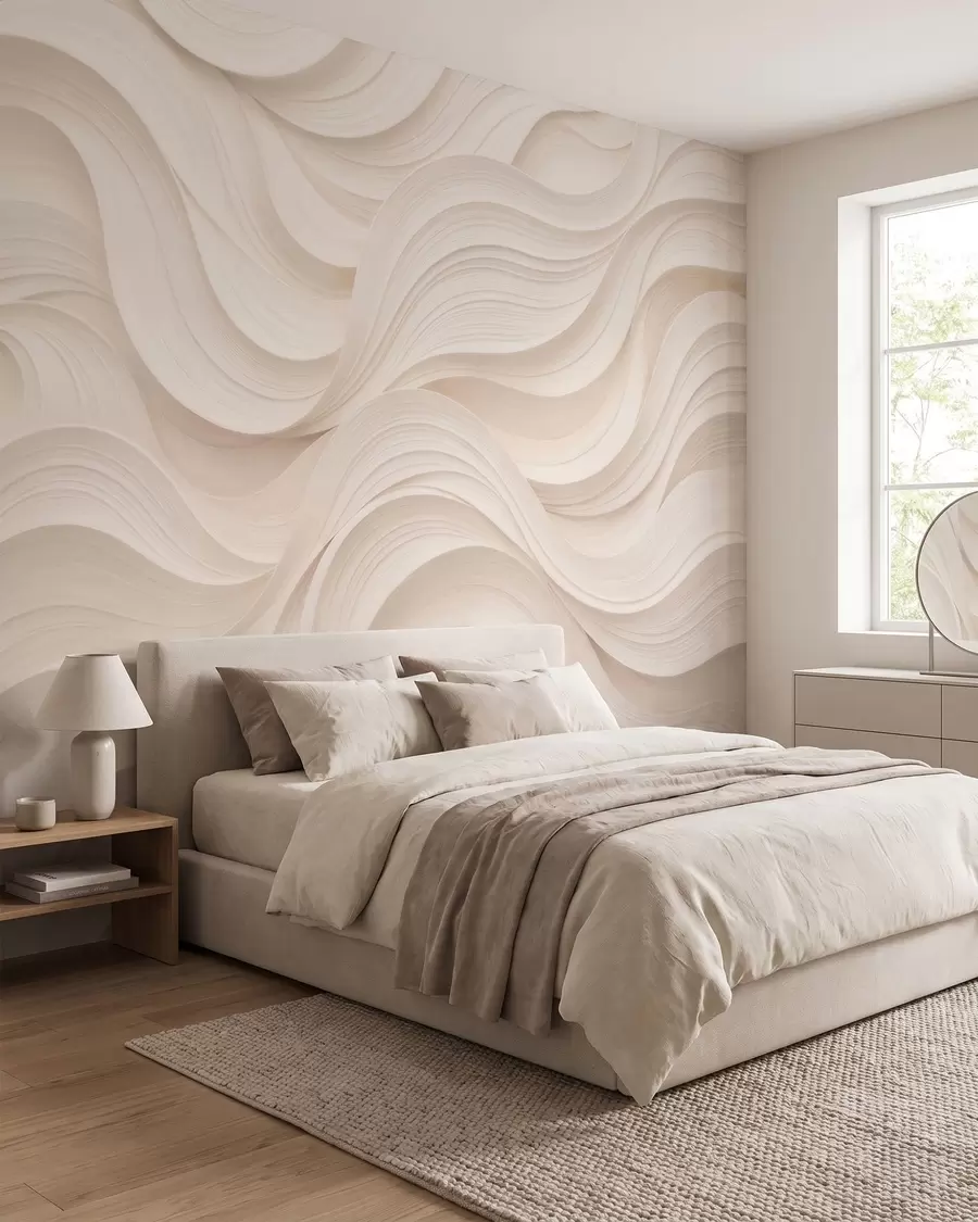 fototapeter Abstrakte, bølgede beige bølger i 3D-stil w09957