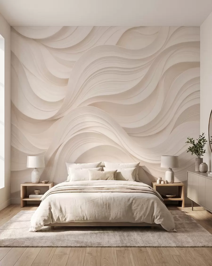 Murale Vagues abstraites de couleur beige en style 3D w09957