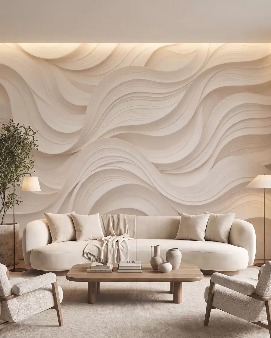 fototapeter Abstrakte, bølgede beige bølger i 3D-stil w09957