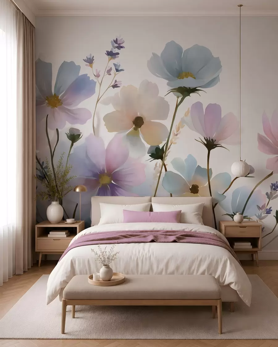 Murale Fleurs sauvages dans un style aquarelle w05755