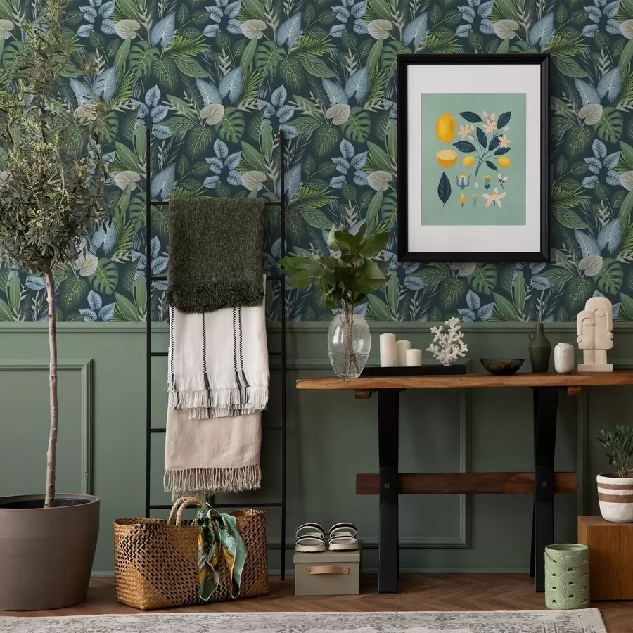 Murale Feuillage tropical sur fond sombre a01233