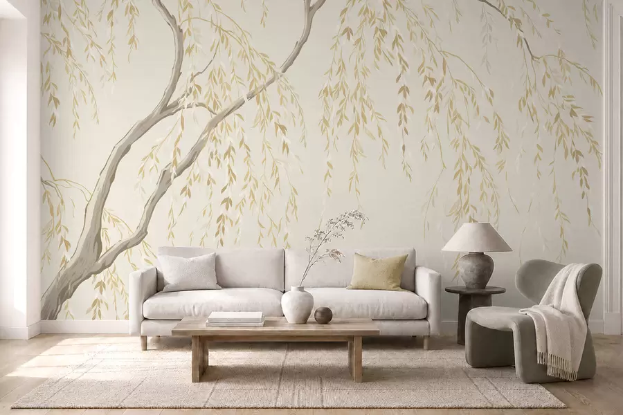fototapeter Hængende grene i lyse beige nuancer w05812v1