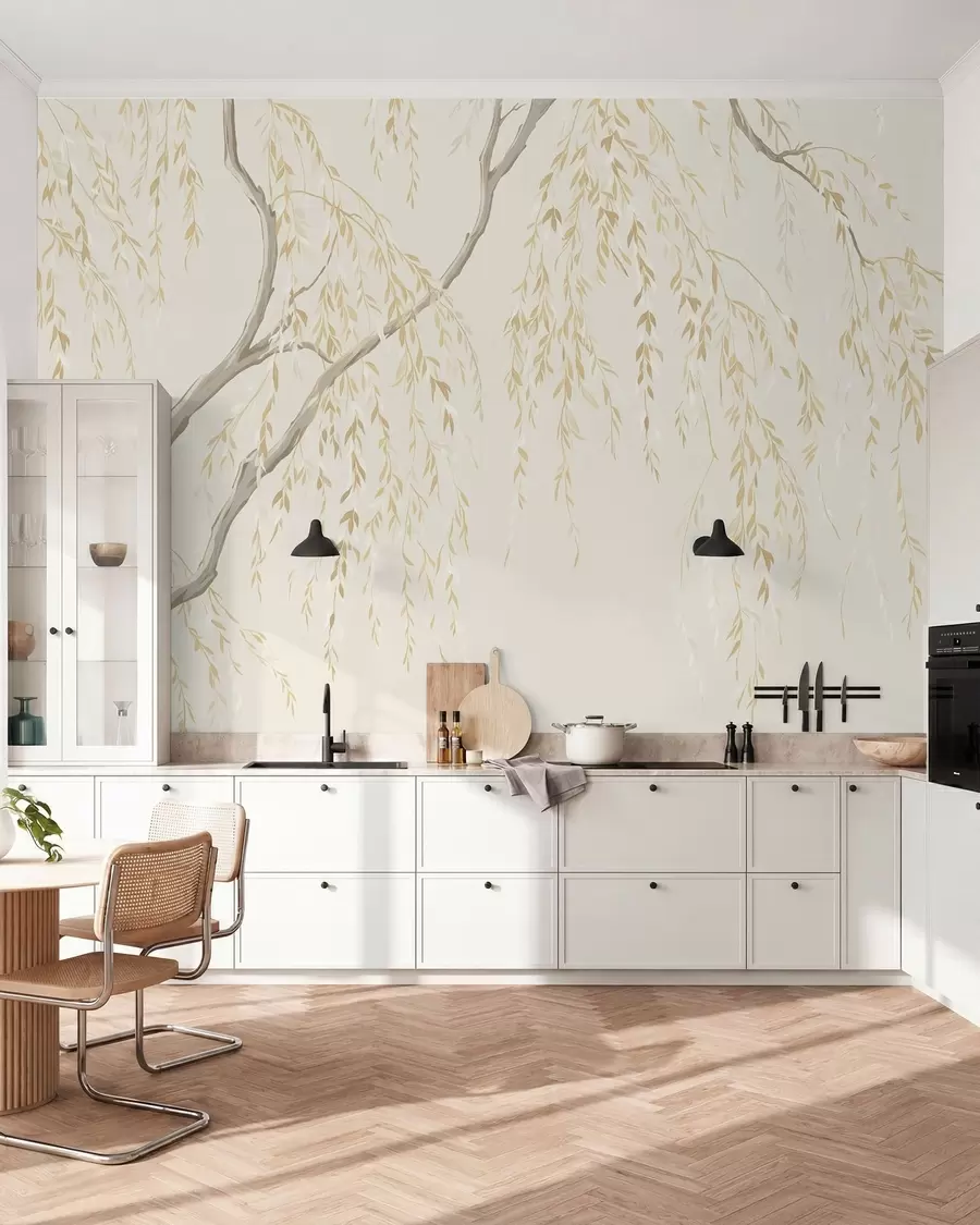 fototapeter Hængende grene i lyse beige nuancer w05812v1