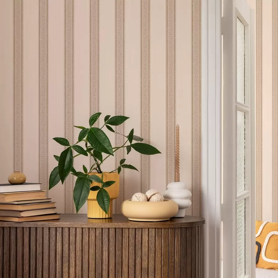 fototapeter Elegante beige striber med blade a01249v2