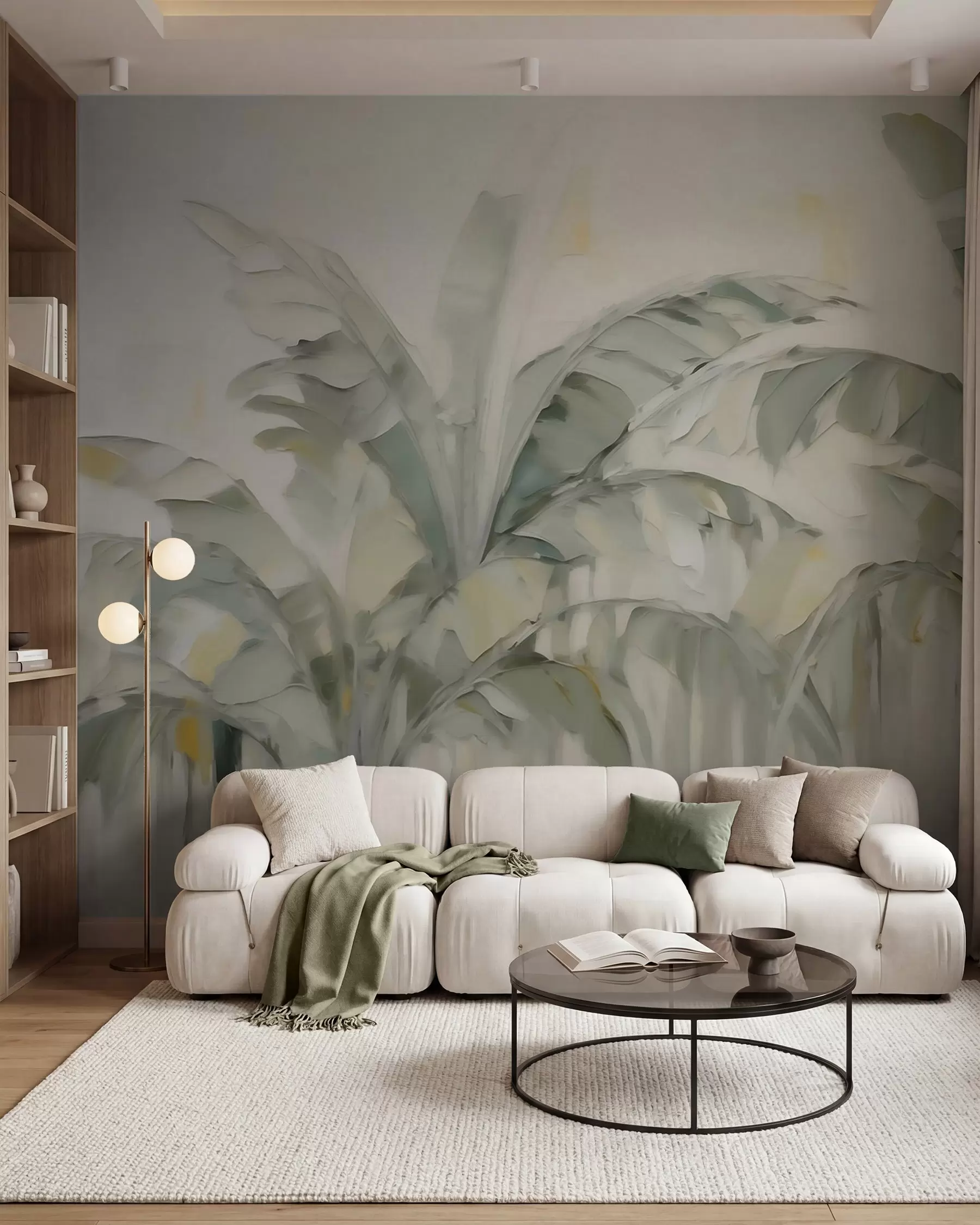 Murale Feuilles de palmier abstraites, imitation de peinture w05826