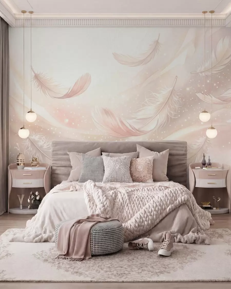 Murale Plumes couleur pêche w10003